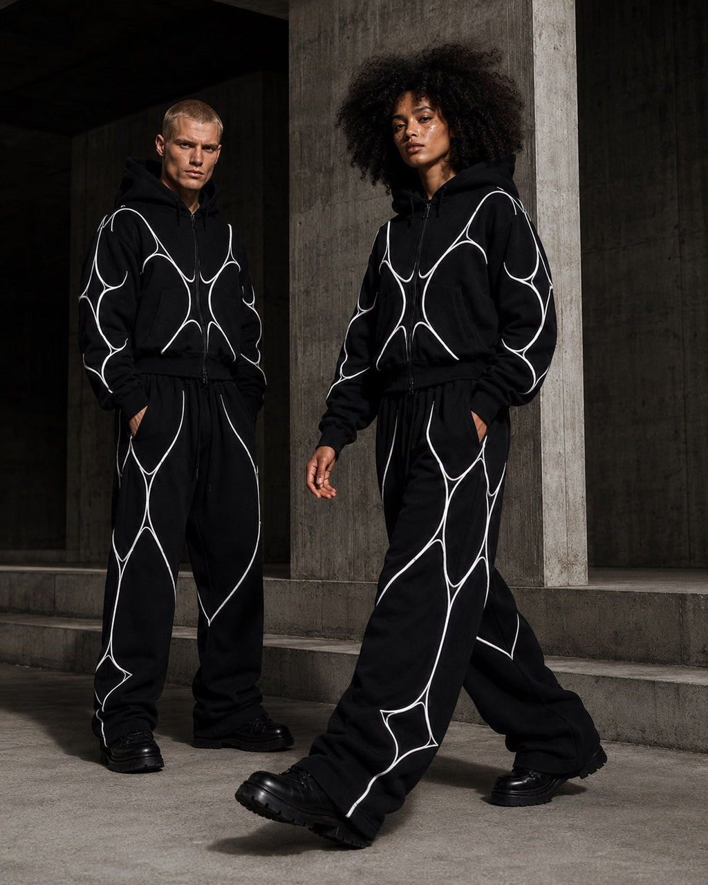 Maison Vynce Pulse Set V1.1 campaign with hoodie and wide-leg pants.