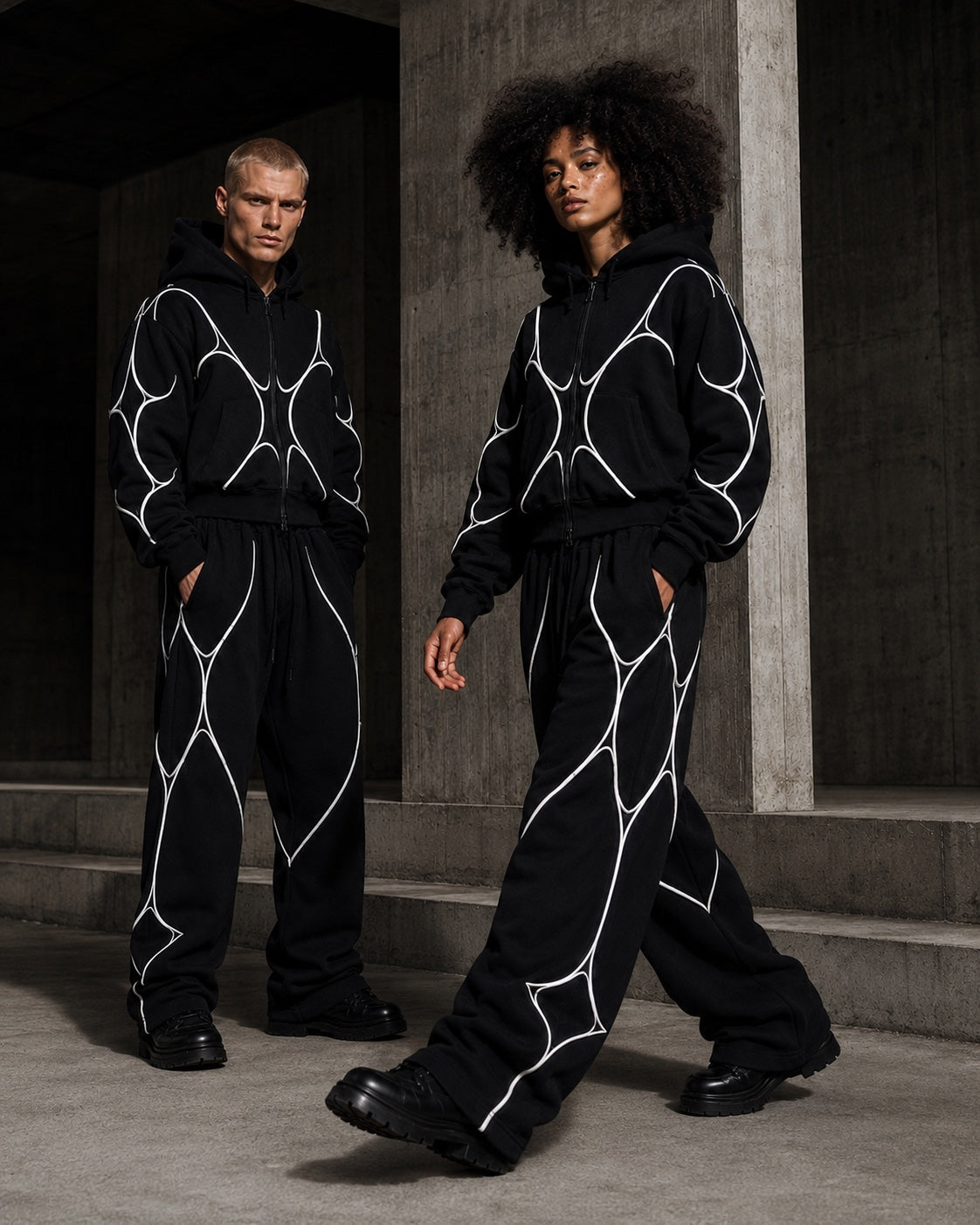 Maison Vynce Pulse Set V1.1 campaign with hoodie and wide-leg pants.