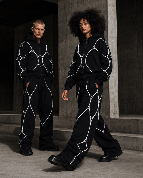 Maison Vynce Pulse Set V1.1 campaign with hoodie and wide-leg pants.
